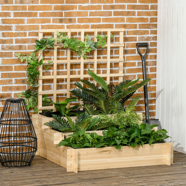Carré potager jardinière à 3 étages avec treillis lit surélevé en bois sans fond pour plantes grimpantes, légumes, fleurs - bois naturel
