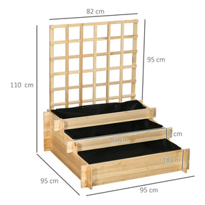 Carré potager jardinière à 3 étages avec treillis lit surélevé en bois sans fond pour plantes grimpantes, légumes, fleurs - bois naturel