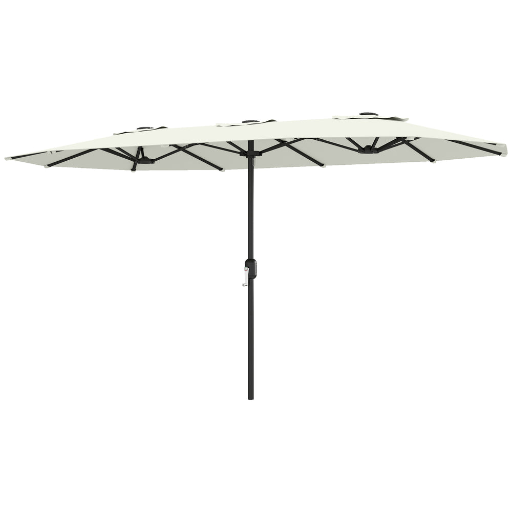 Parasol de jardin extérieur 459 x 266 cm, parasol double avec manivelle, polyester 180g/m², protection UV 50+, housse de protection inclus, pour patio, terrasse, crème