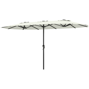 Parasol de jardin extérieur 459 x 266 cm, parasol double avec manivelle, polyester 180g/m², protection UV 50+, housse de protection inclus, pour patio, terrasse, crème