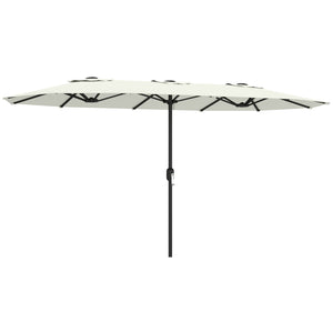 Parasol de jardin extérieur 459 x 266 cm, parasol double avec manivelle, polyester 180g/m², protection UV 50+, housse de protection inclus, pour patio, terrasse, crème