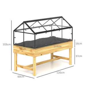 Mini Serre sur Pieds - jardinière surélevée - dim.  120L x 60l x 103H cm - double toit ouvrable Panneaux de Polycarbonate, acier, Bois Sapin traité