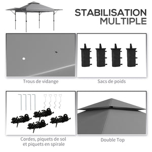 Tonnelle pop-up jardin barnum Pliant 5 x 3 m, tissu oxford avec 2 parois réglables, facile à monter, sac à transport à roulettes inclus gris