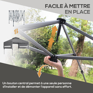 Tonnelle pop-up jardin barnum Pliant 5 x 3 m, tissu oxford avec 2 parois réglables, facile à monter, sac à transport à roulettes inclus gris