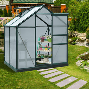 Serre de jardin polycarbonate 2,51 m² serre en aluminium pour le jardin 190 x 132 x 201 cm résistant aux UV, avec fondation renforcé, gouttière, lucarne et porte coulissant, Vert foncé