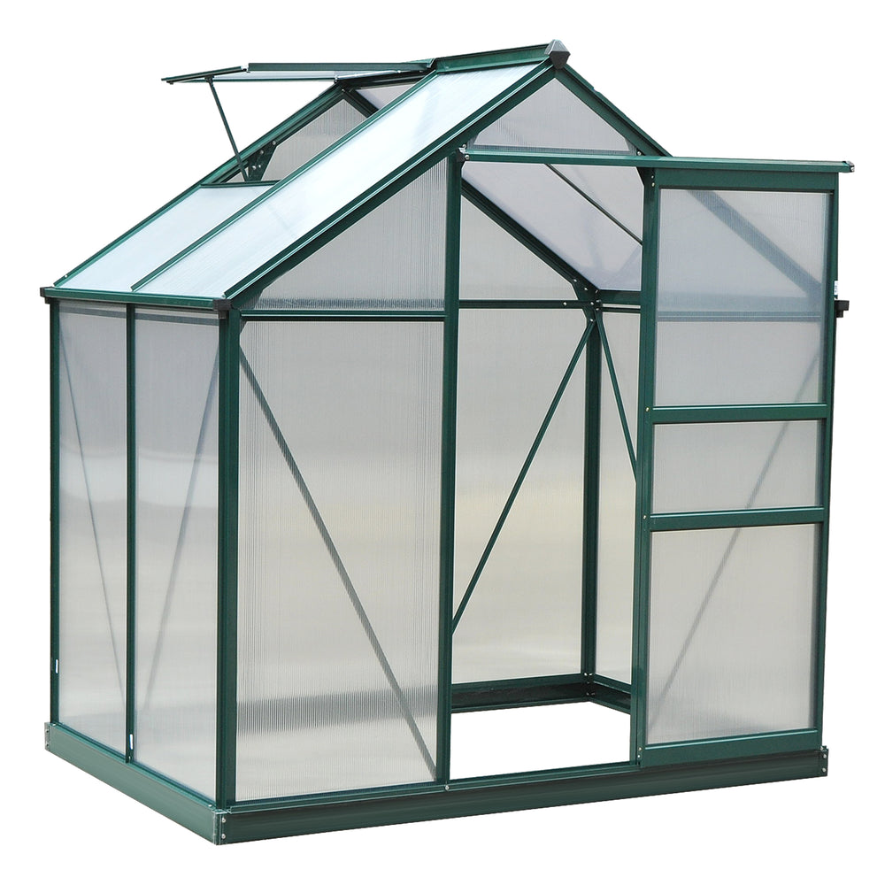 Serre de jardin polycarbonate 2,51 m² serre en aluminium pour le jardin 190 x 132 x 201 cm résistant aux UV, avec fondation renforcé, gouttière, lucarne et porte coulissant, Vert foncé