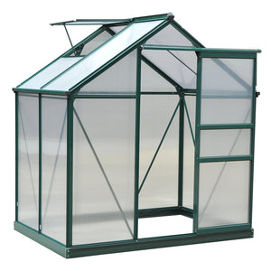 Serre de jardin polycarbonate 2,51 m² serre en aluminium pour le jardin 190 x 132 x 201 cm résistant aux UV, avec fondation renforcé, gouttière, lucarne et porte coulissant, Vert foncé
