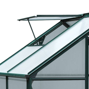 Serre de jardin polycarbonate 2,51 m² serre en aluminium pour le jardin 190 x 132 x 201 cm résistant aux UV, avec fondation renforcé, gouttière, lucarne et porte coulissant, Vert foncé