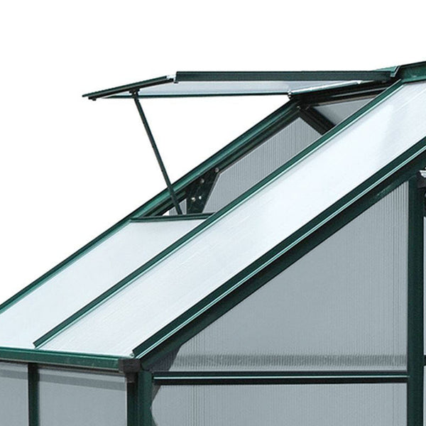 Serre de jardin polycarbonate 2,51 m² serre en aluminium pour le jardin 190 x 132 x 201 cm résistant aux UV, avec fondation renforcé, gouttière, lucarne et porte coulissant, Vert foncé