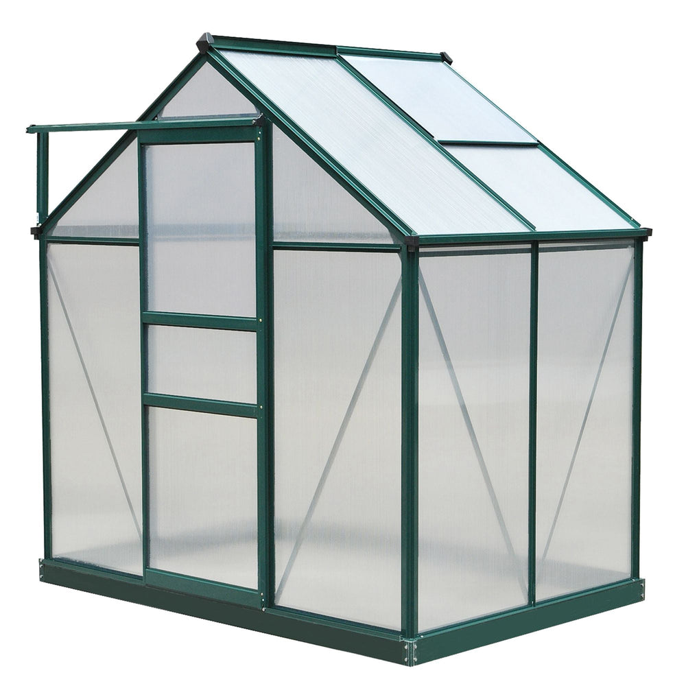 Serre de jardin polycarbonate 2,51 m² serre en aluminium pour le jardin 190 x 132 x 201 cm résistant aux UV, avec fondation renforcé, gouttière, lucarne et porte coulissant, Vert foncé