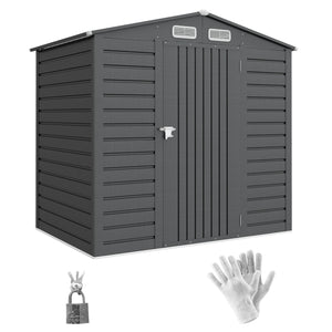 Abri de jardin en métal 2,27 m², facile à monter, structure en acier galvanisé améliorée, abri à outils extérieur, toiture 2 pans avec aérations, gants et cadenas inclus, 190x131x188cm, gris