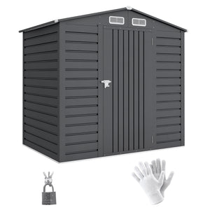 Abri de jardin en métal 2,27 m², facile à monter, structure en acier galvanisé améliorée, abri à outils extérieur, toiture 2 pans avec aérations, gants et cadenas inclus, 190x131x188cm, gris