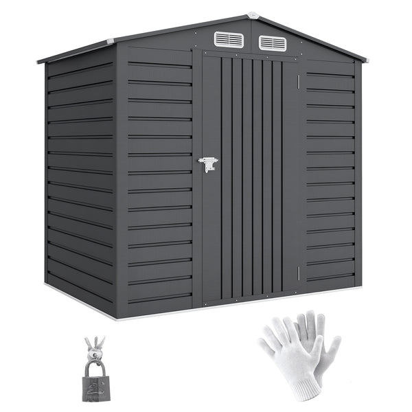 Abri de jardin en métal 2,27 m², facile à monter, structure en acier galvanisé améliorée, abri à outils extérieur, toiture 2 pans avec aérations, gants et cadenas inclus, 190x131x188cm, gris
