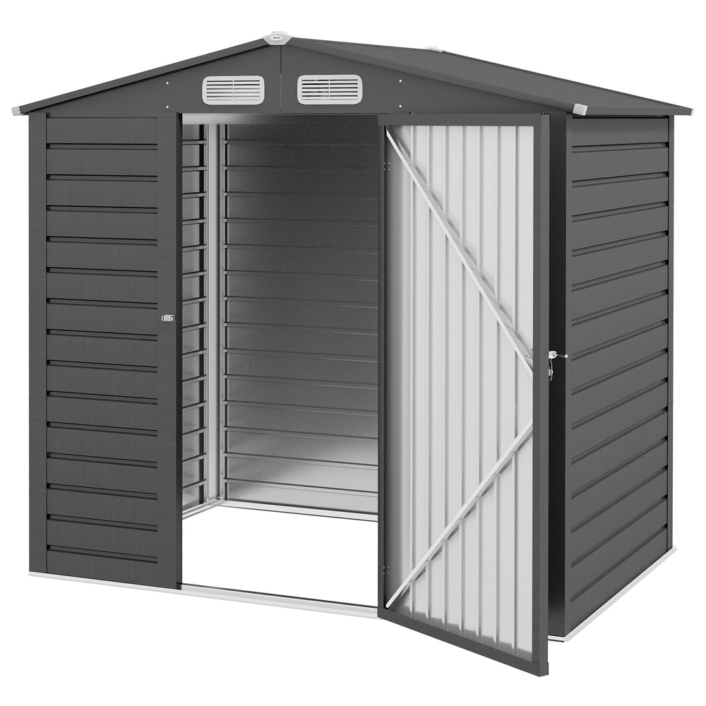 Abri de jardin en métal 2,27 m², facile à monter, structure en acier galvanisé améliorée, abri à outils extérieur, toiture 2 pans avec aérations, gants et cadenas inclus, 190x131x188cm, gris