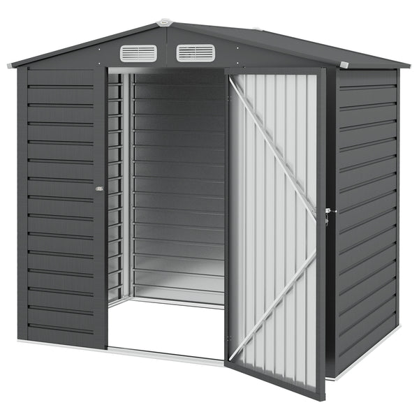 Abri de jardin en métal 2,27 m², facile à monter, structure en acier galvanisé améliorée, abri à outils extérieur, toiture 2 pans avec aérations, gants et cadenas inclus, 190x131x188cm, gris