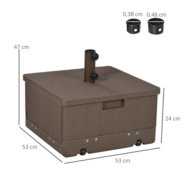 Pied de parasol base de lestage table d'appoint jardinière avec drainage roulettes et poignées PE et métal dim. 53L x 53l x 47H cm marron