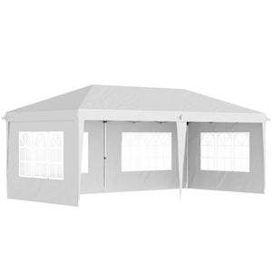 Tonnelle de jardin extérieure pop-up pliante - tente de réception - 3 x 6 m - pavillon chapiteau barnum - 3 cotés démontables - piquets d'ancrage au sol + sac de transport inclus blanc