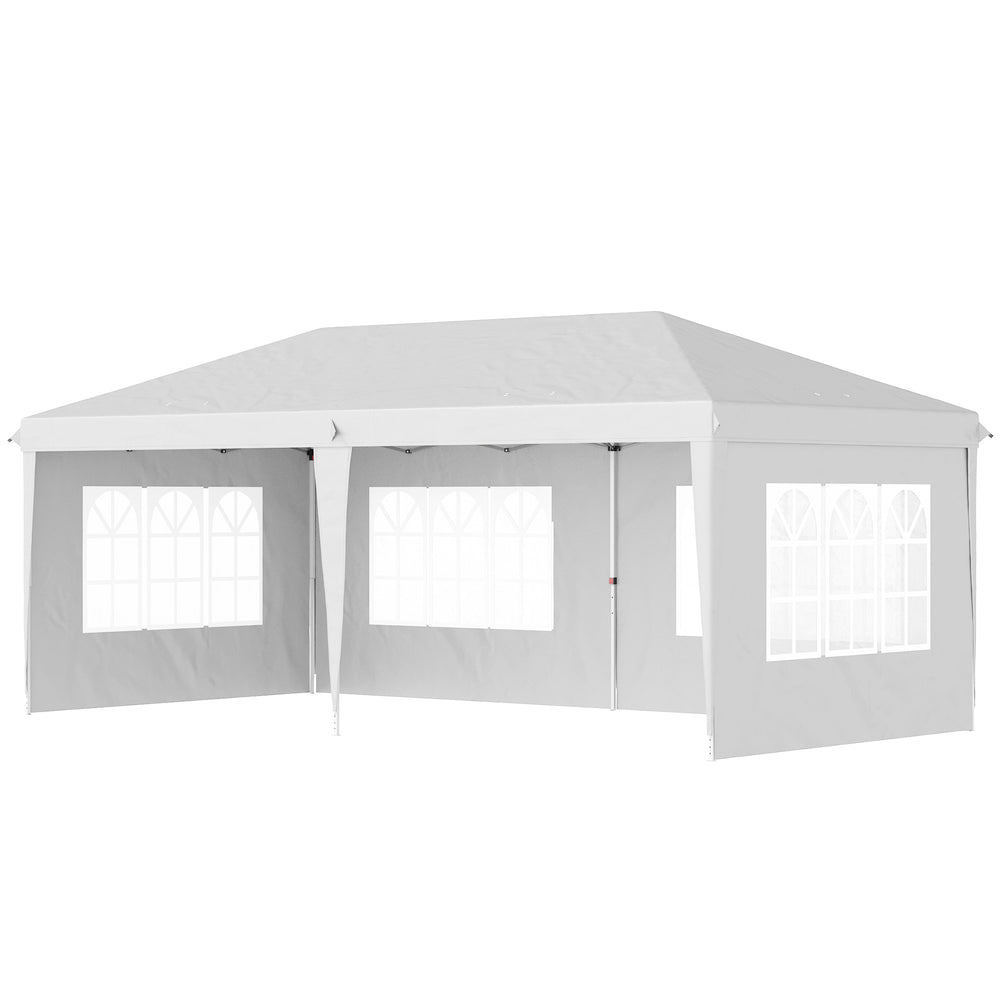 Tonnelle de jardin extérieure pop-up pliante - tente de réception - 3 x 6 m - pavillon chapiteau barnum - 3 cotés démontables - piquets d'ancrage au sol + sac de transport inclus blanc