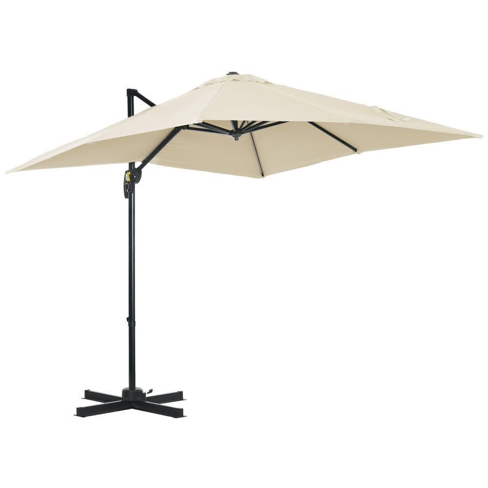 Parasol déporté carré inclinable manivelle avec pied en acier dim. 2,5L x 2,5l m alu. polyester haute densité crème