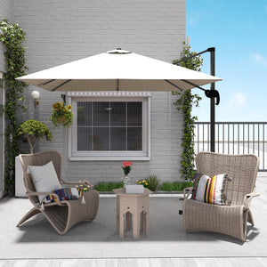 Parasol déporté carré inclinable manivelle avec pied en acier dim. 2,5L x 2,5l m alu. polyester haute densité crème