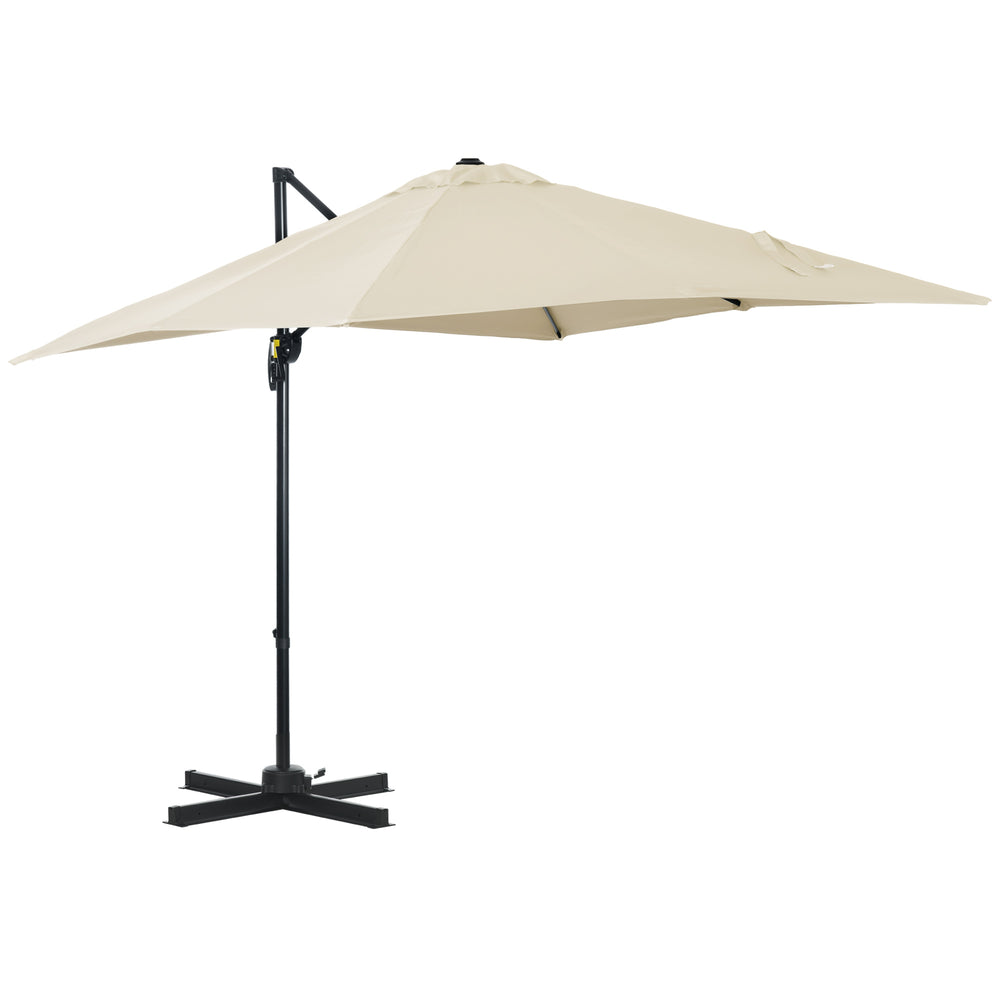 Parasol déporté carré inclinable manivelle avec pied en acier dim. 2,5L x 2,5l m alu. polyester haute densité crème