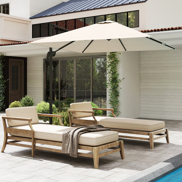 Parasol déporté carré inclinable manivelle avec pied en acier dim. 2,5L x 2,5l m alu. polyester haute densité crème