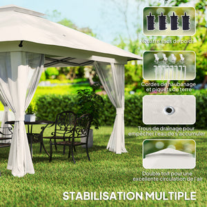 Tonnelle de jardin extérieur barnum de jardin pop-up tente pliant 4 x 4 m double toit protection UV 50+ 4 moustiquaires, 4 sacs de sable, 1 sac de transport tissu Oxford métal blanc