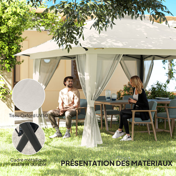 Tonnelle de jardin extérieur barnum de jardin pop-up tente pliant 4 x 4 m double toit protection UV 50+ 4 moustiquaires, 4 sacs de sable, 1 sac de transport tissu Oxford métal blanc
