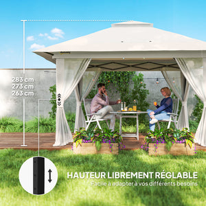 Tonnelle de jardin extérieur barnum de jardin pop-up tente pliant 4 x 4 m double toit protection UV 50+ 4 moustiquaires, 4 sacs de sable, 1 sac de transport tissu Oxford métal blanc