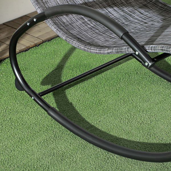 Chaise longue à bascule, transat de jardin ergonomique, bain de soleil, avec tétière, rocking chair, textilène, utilisation extérieure intérieure, gris chiné