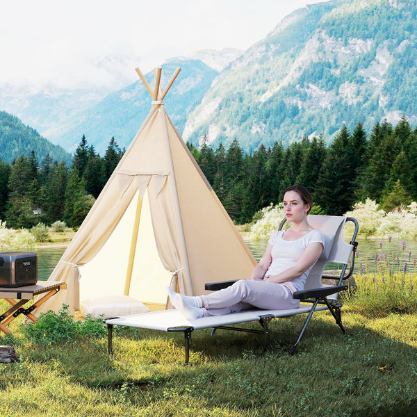 Bain de soleil chaise longue pliante avec appuie-tête, trou de lecture, dossier inclinable en textilène, transat jardin extérieur pour plage relax camping piscine terrasse, crème