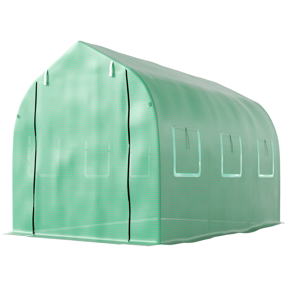 Serre de jardin tunnel, serres tunnel 6 m², avec 6 fenêtres et porte à fermeture éclair, toile PE structure en fer galvanisé, vert