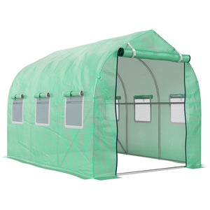 Serre de jardin tunnel, serres tunnel 6 m², avec 6 fenêtres et porte à fermeture éclair, toile PE structure en fer galvanisé, vert