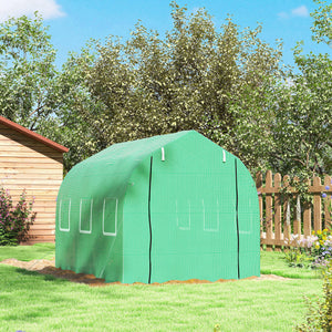 Serre de jardin tunnel, serres tunnel 6 m², avec 6 fenêtres et porte à fermeture éclair, toile PE structure en fer galvanisé, vert