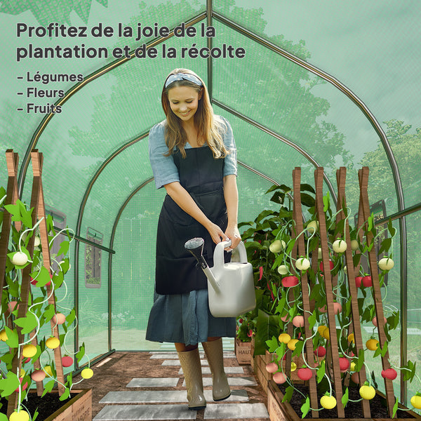 Serre de jardin tunnel, serres tunnel 6 m², avec 6 fenêtres et porte à fermeture éclair, toile PE structure en fer galvanisé, vert