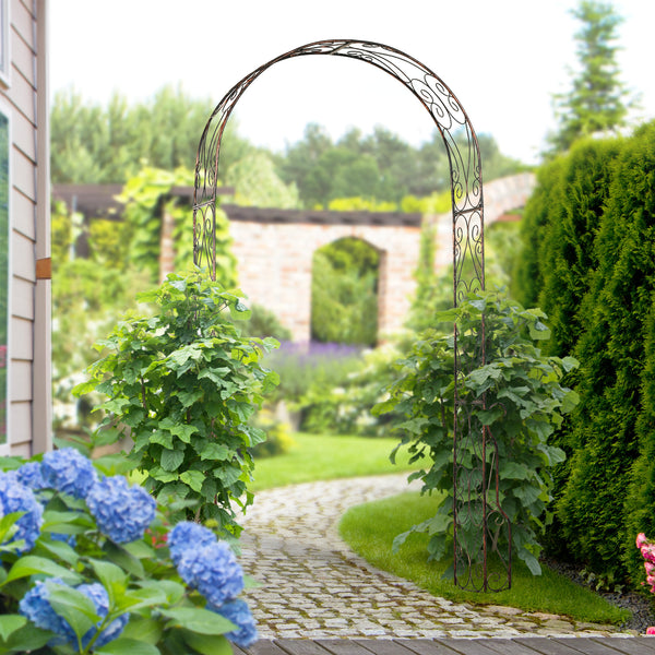 Arche de Jardin Arche à rosiers Style Fer forgé dim. 120L x 30l x 226H cm métal époxy Noir Vieilli cuivré