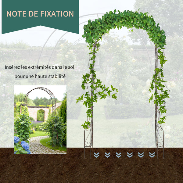Arche de Jardin Arche à rosiers Style Fer forgé dim. 120L x 30l x 226H cm métal époxy Noir Vieilli cuivré