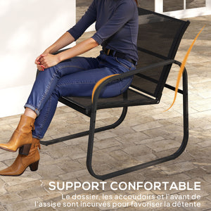 Ensemble bistrot de jardin 3 pièces, salon de jardin extérieur 2 personnes avec 2 chaises en maille et table basse en verre trempé, mobilier de jardin, terrasse, balcon, véranda, noir