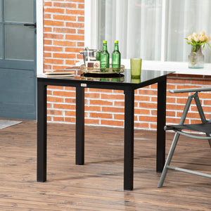 Table de jardin carrée table de salle à manger extérieur pour 4 personnes avec plateau en verre trempé et cadre en aluminium 80 x 80 x 74 cm noir