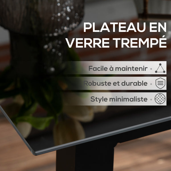 Table de jardin carrée table de salle à manger extérieur pour 4 personnes avec plateau en verre trempé et cadre en aluminium 80 x 80 x 74 cm noir