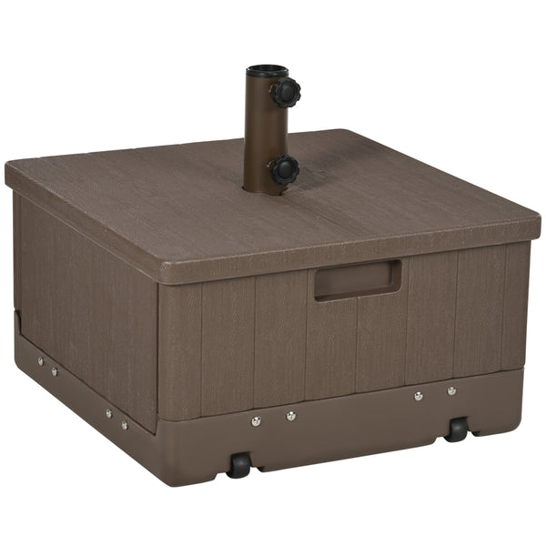 Pied de parasol base de lestage table d'appoint jardinière avec drainage roulettes et poignées PE et métal dim. 53L x 53l x 47H cm marron