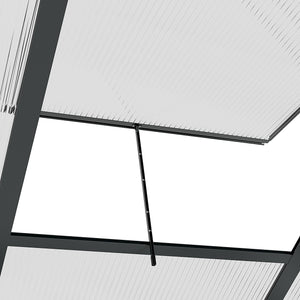 Serre de jardin polycarbonate 3,65 m² serre en aluminium pour le jardin 190 x 192 x 201 cm résistant aux UV, avec fondation renforcé, gouttière, lucarne et porte coulissant, Gris
