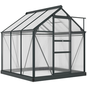 Serre de jardin polycarbonate 3,65 m² serre en aluminium pour le jardin 190 x 192 x 201 cm résistant aux UV, avec fondation renforcé, gouttière, lucarne et porte coulissant, Gris