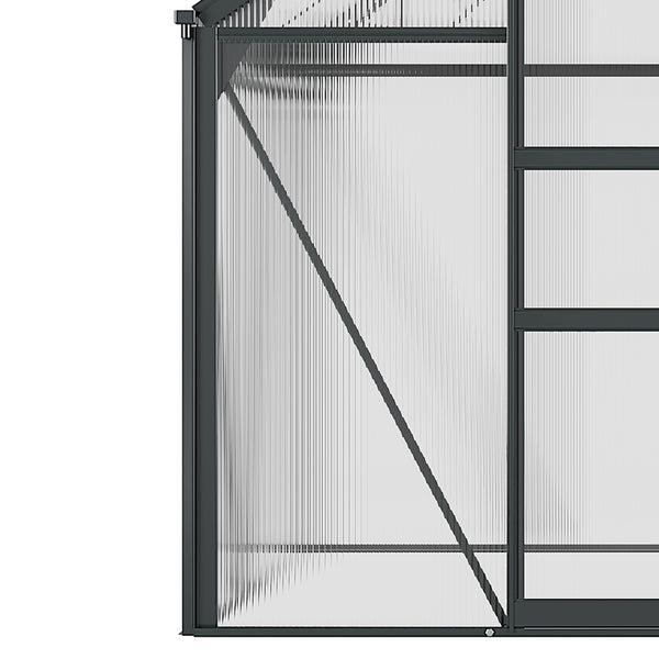Serre de jardin polycarbonate 3,65 m² serre en aluminium pour le jardin 190 x 192 x 201 cm résistant aux UV, avec fondation renforcé, gouttière, lucarne et porte coulissant, Gris