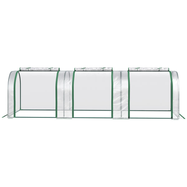 Mini Serre de Jardin mini serre tunnel serre à tomates 3L x 1l x 0,8H m Acier PVC Haute densité Anti-UV 3 fenêtres avec Zip enroulables Vert et Transparent