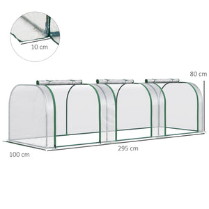 Mini Serre de Jardin mini serre tunnel serre à tomates 3L x 1l x 0,8H m Acier PVC Haute densité Anti-UV 3 fenêtres avec Zip enroulables Vert et Transparent