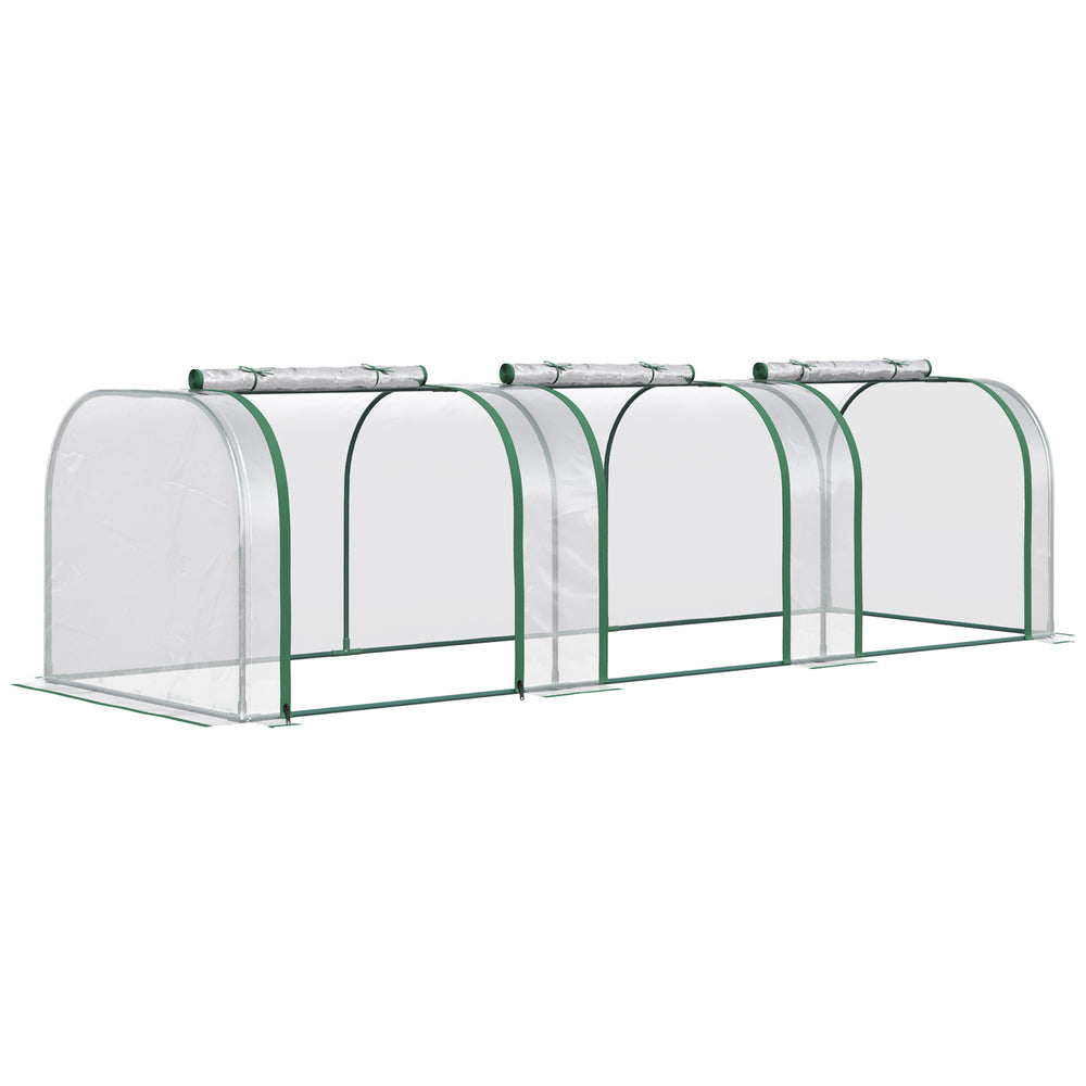 Mini Serre de Jardin mini serre tunnel serre à tomates 3L x 1l x 0,8H m Acier PVC Haute densité Anti-UV 3 fenêtres avec Zip enroulables Vert et Transparent