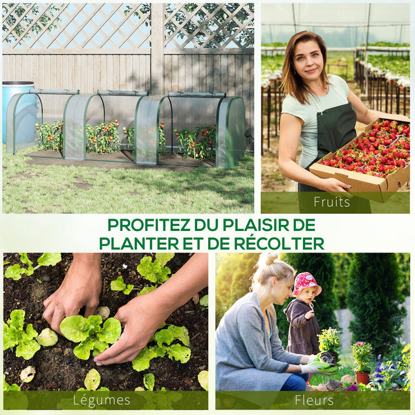 Mini Serre de Jardin mini serre tunnel serre à tomates 3L x 1l x 0,8H m Acier PVC Haute densité Anti-UV 3 fenêtres avec Zip enroulables Vert et Transparent