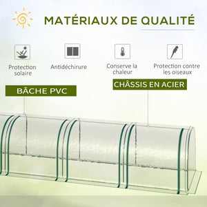 Mini Serre de Jardin mini serre tunnel serre à tomates 3L x 1l x 0,8H m Acier PVC Haute densité Anti-UV 3 fenêtres avec Zip enroulables Vert et Transparent