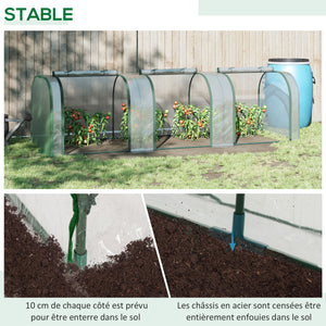 Mini Serre de Jardin mini serre tunnel serre à tomates 3L x 1l x 0,8H m Acier PVC Haute densité Anti-UV 3 fenêtres avec Zip enroulables Vert et Transparent